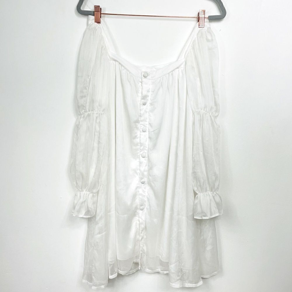 Long sleeve , off shoulder ,sheer Mini Dress S/M white. - Picture 4 of 6